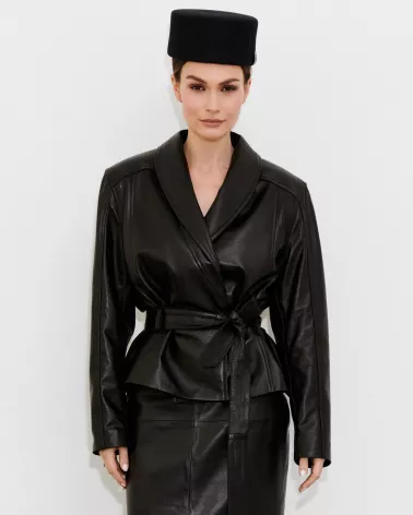 Black leather jacket with a separate belt