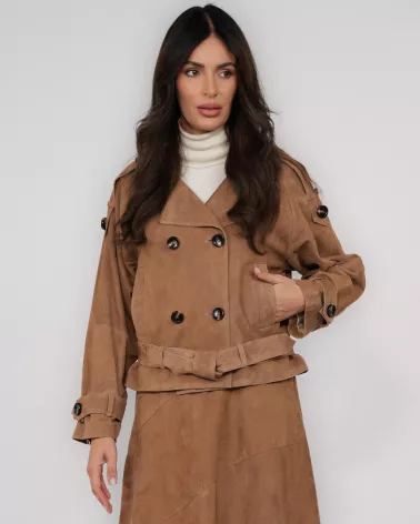 Suede jacket with separate tobacco belt
