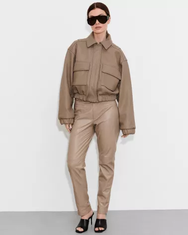 Beige leather trousers