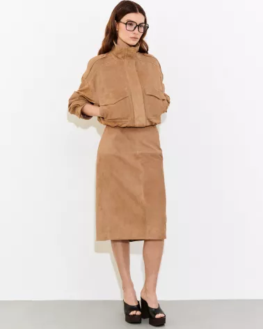 Tabakfarbener Wildlederrock