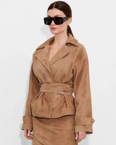 Tobacco suede jacket with separate belt