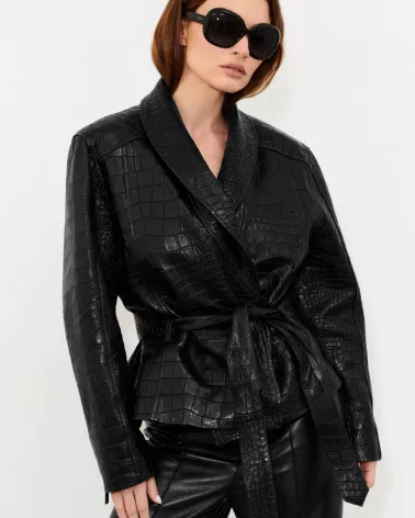 Black leather jacket with a separate belt