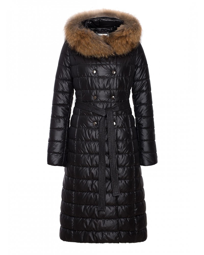 Long padded winter jacket with racoon fur