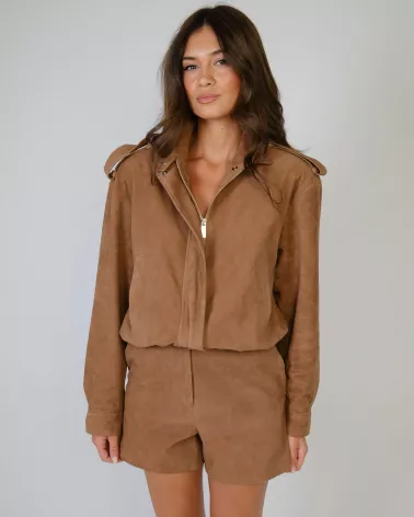 Tabakfarbene Wildlederjacke