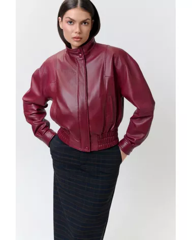 Red leather bomber jacket