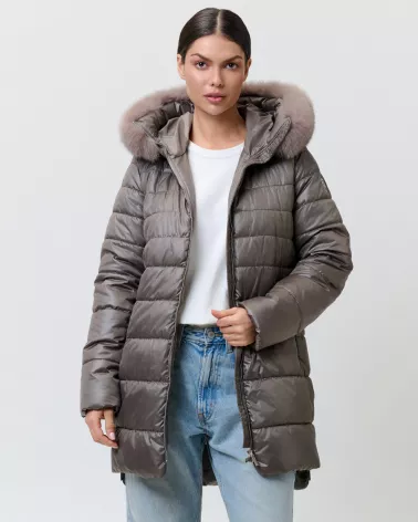 Taupe down jacket with hood