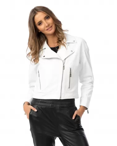 White biker leather jacket