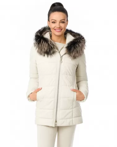 White hooded down jacket