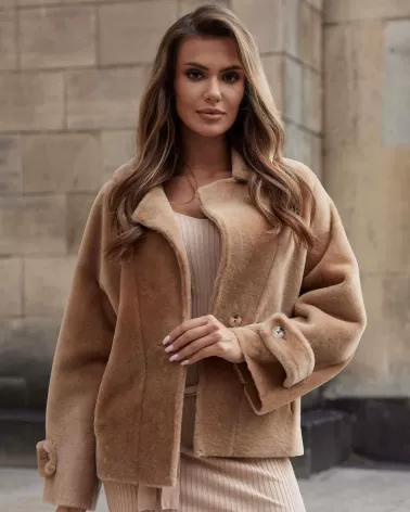 Double-sided sheepskin coat in camel color