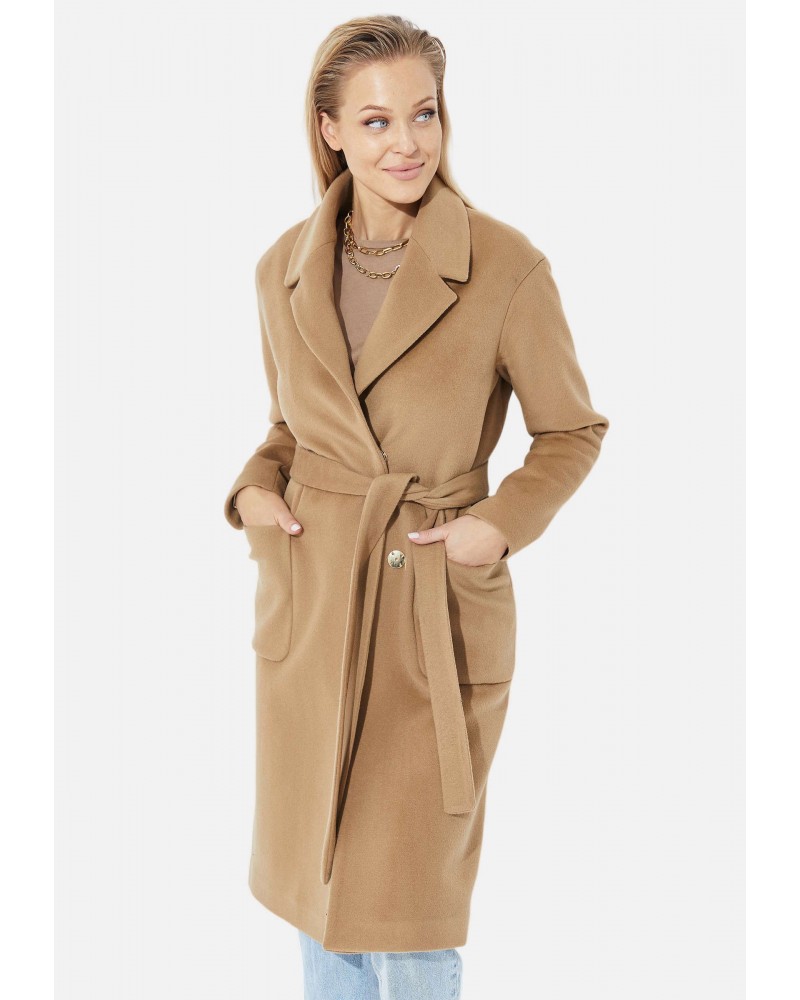 Camelowy wełniany płaszcz z kaszmirem rozmiar XL