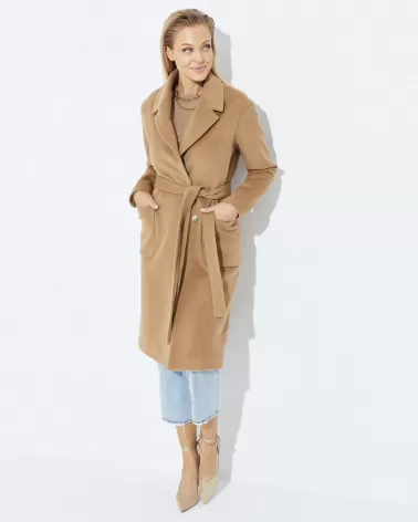 Long camel wool coat with...
