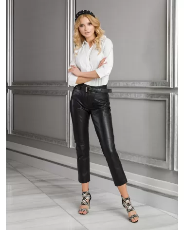 Black leather pants with belt