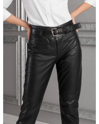 Black leather pants with belt - FAN 