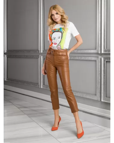 Whisky leather pants with belt