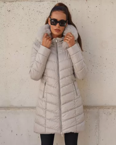 Light beige winter jacket with fox fur