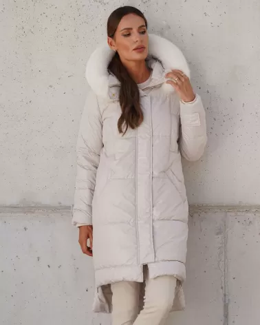 Beige hooded down jacket