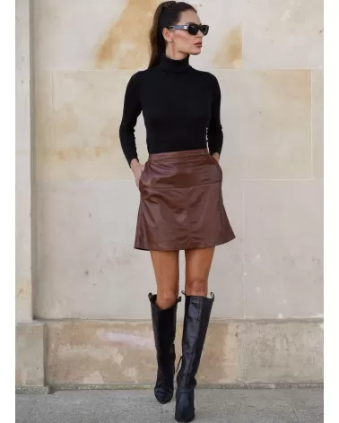 Cognac leather skirt