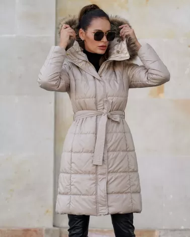 Beige Daunenjacke mit Kapuze