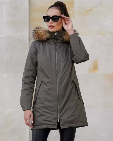 Waterproof parka jacket in khaki color