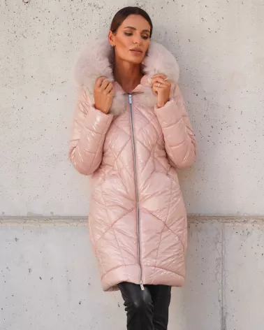 Wasserdichte rosa Daunenjacke mit Kapuze